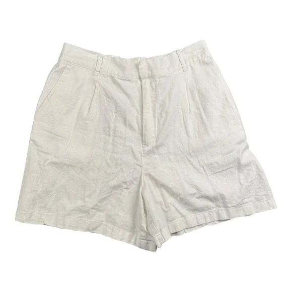 Love Tree Women Linen Blend Pleated High Waist Shorts White Cream Large L 580 - Picture 1 of 8
